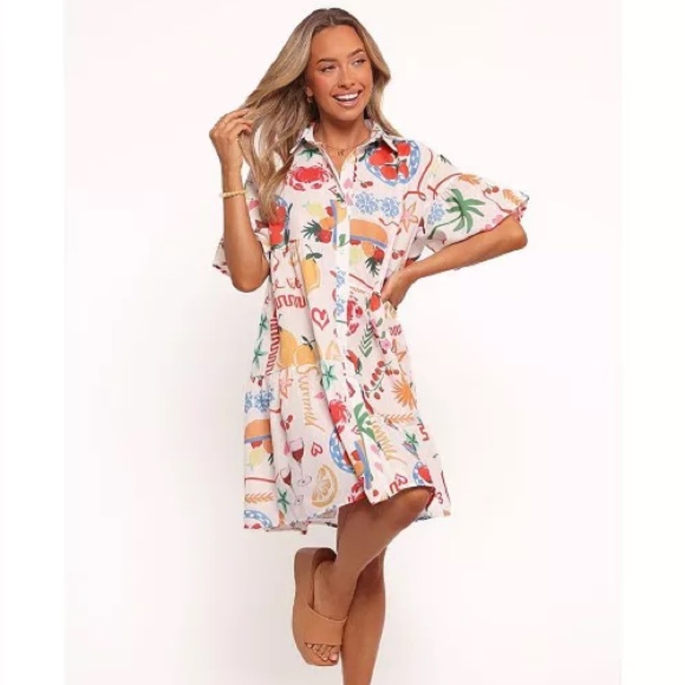 Petal & Pup White Multi-Color Printed Shirt Dress
